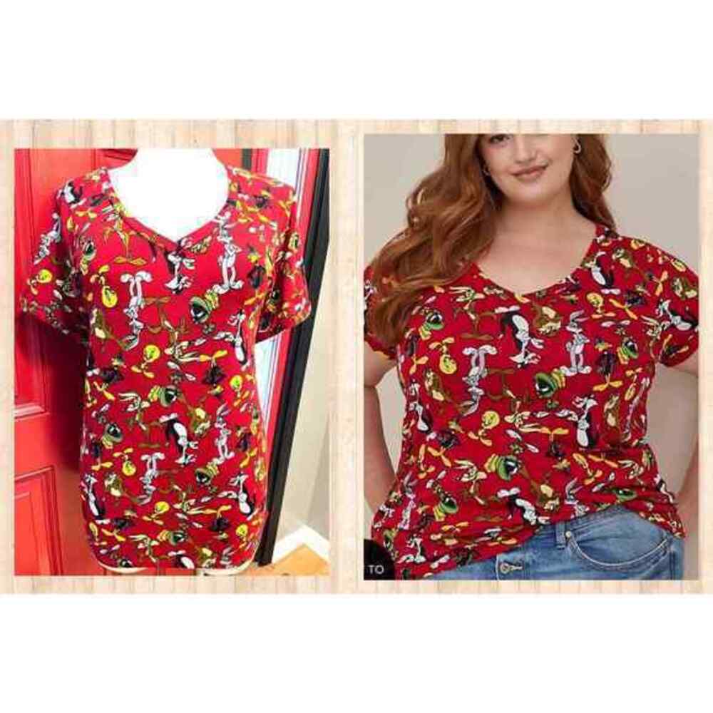 Torrid 5 (5X 28) Looney Toons‎ Warner Bros Red Bugs Bunny Daffy Duck Red T Shirt
